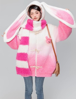 [30%할인] 2024 new fashion trend 수입 신상 홍콩백화점 여성 캐주얼 코튼 퀼트 패딩 점퍼 소량 한정입고!! 귀여운 토끼 디자인과 톡톡 튀는 그라데이션 핑크로 러블리하게~ (S~XL)